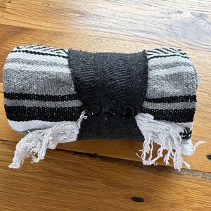 Cozy Black and White Striped Blanket with Fringe